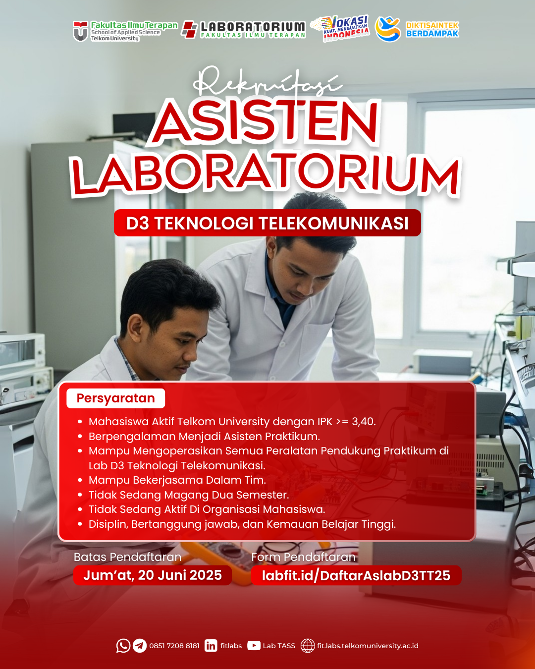 REKRUITASI ASISTEN LABORATORIUM D3 TEKNOLOGI TELEKOMUNIKASI 2025