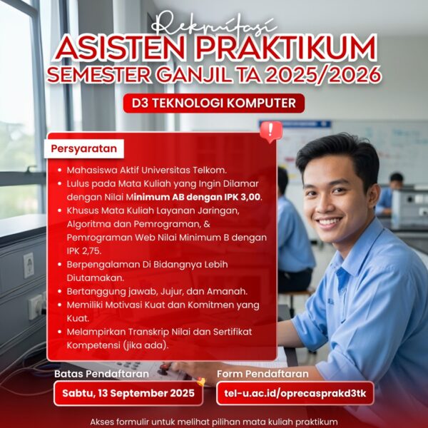 REKRUITASI ASISTEN PRAKTIKUM D3 TEKNOLOGI KOMPUTER SEMESTER GANJIL TA 2025/2026