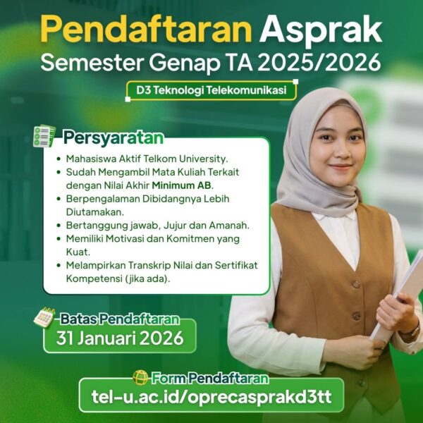 REKRUITASI ASISTEN PRAKTIKUM D3 TEKNOLOGI TELEKOMUNIKASI SEMESTER GENAP TA 2025/2026