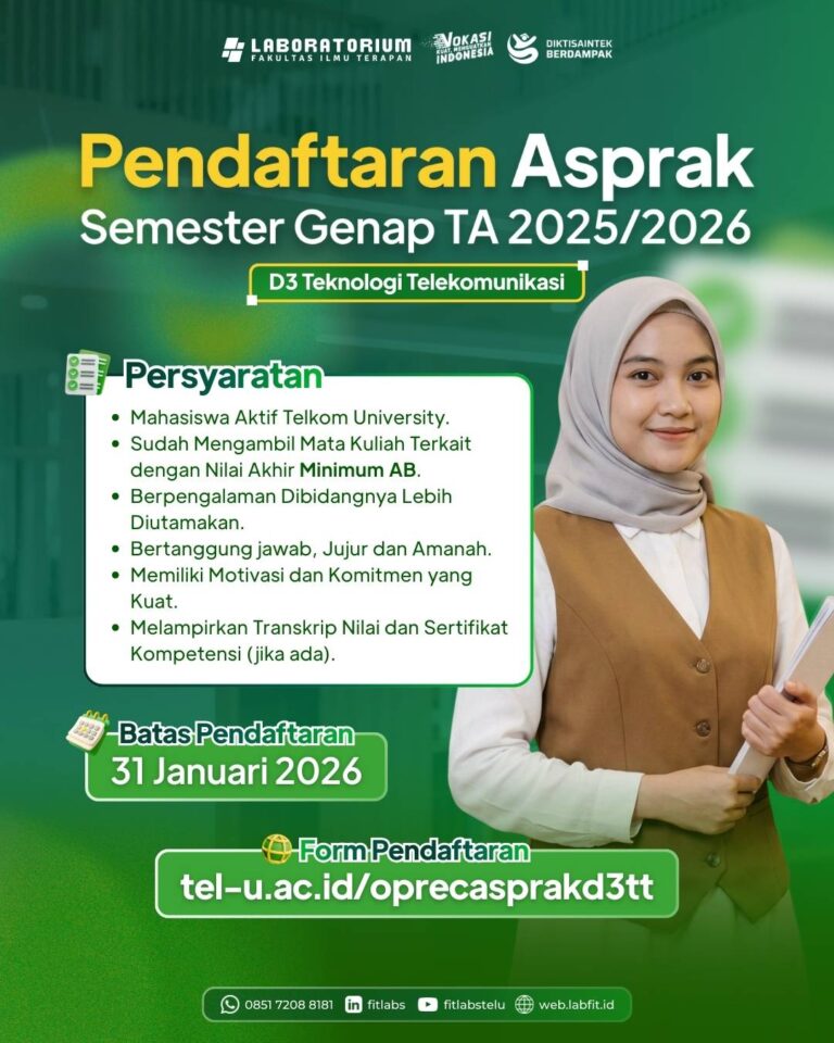 REKRUITASI ASISTEN PRAKTIKUM D3 TEKNOLOGI TELEKOMUNIKASI SEMESTER GENAP TA 2025/2026