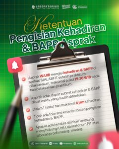 KETENTUAN PENGISIAN KEHADIRAN & BAPP ASISTEN PRAKTIKUM VIA SIMLABFIT